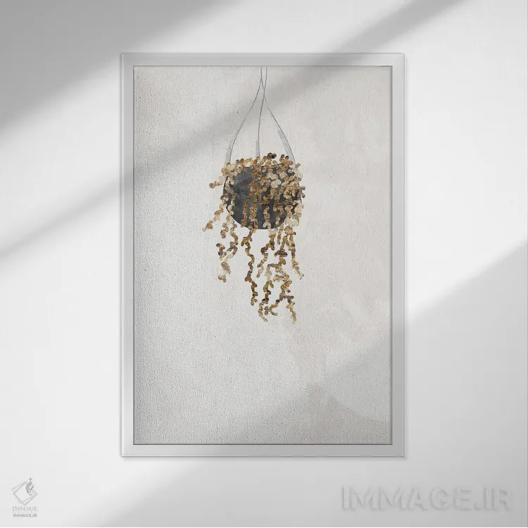 تابلو مینیمال گیاه رشته مروارید طلایی اثر سارا مانوفسکی - نمای قابدار سفید
