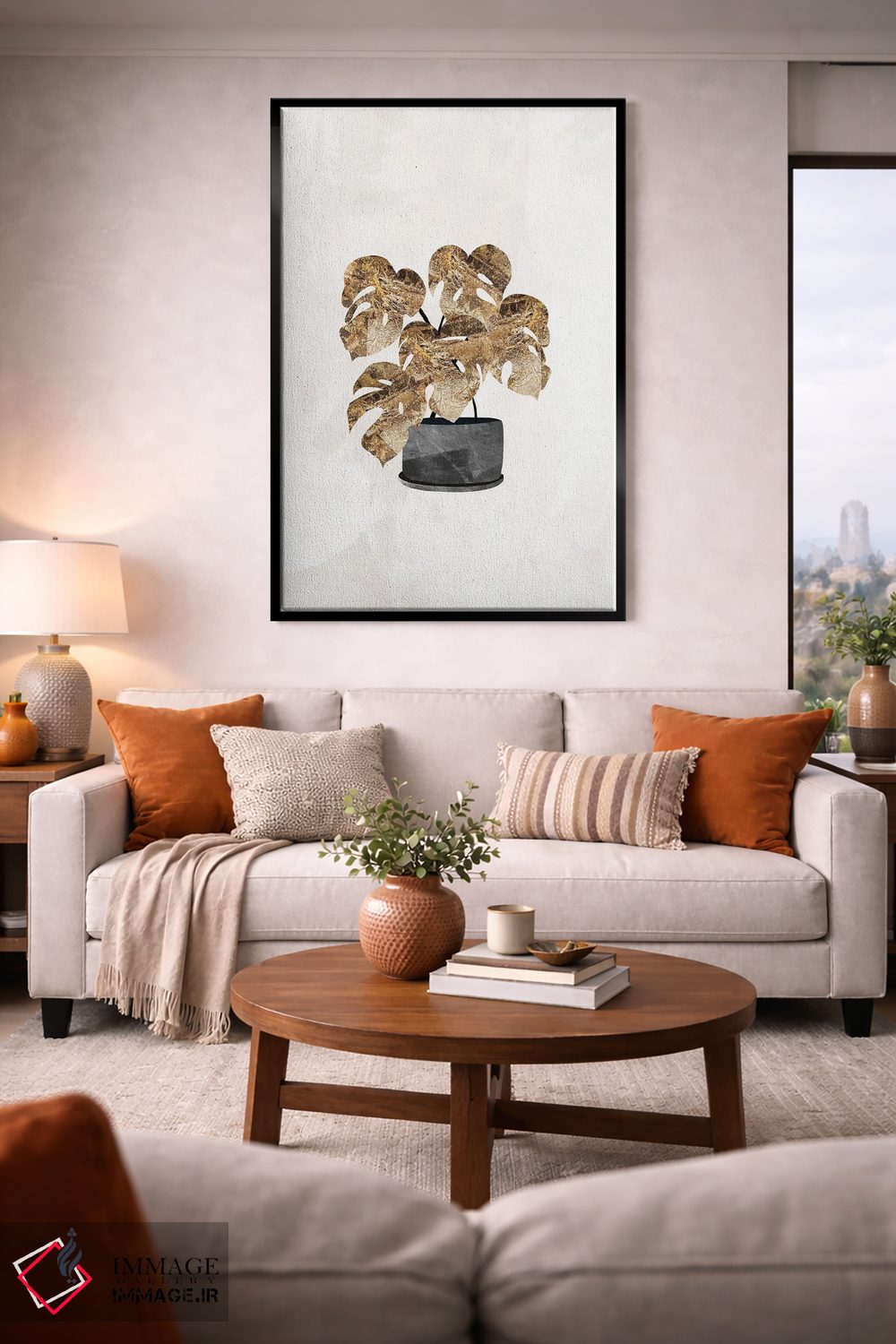 تابلو مینیمال گیاه پنیر سوئیسی طلایی اثر سارا مانوفسکی - D2B