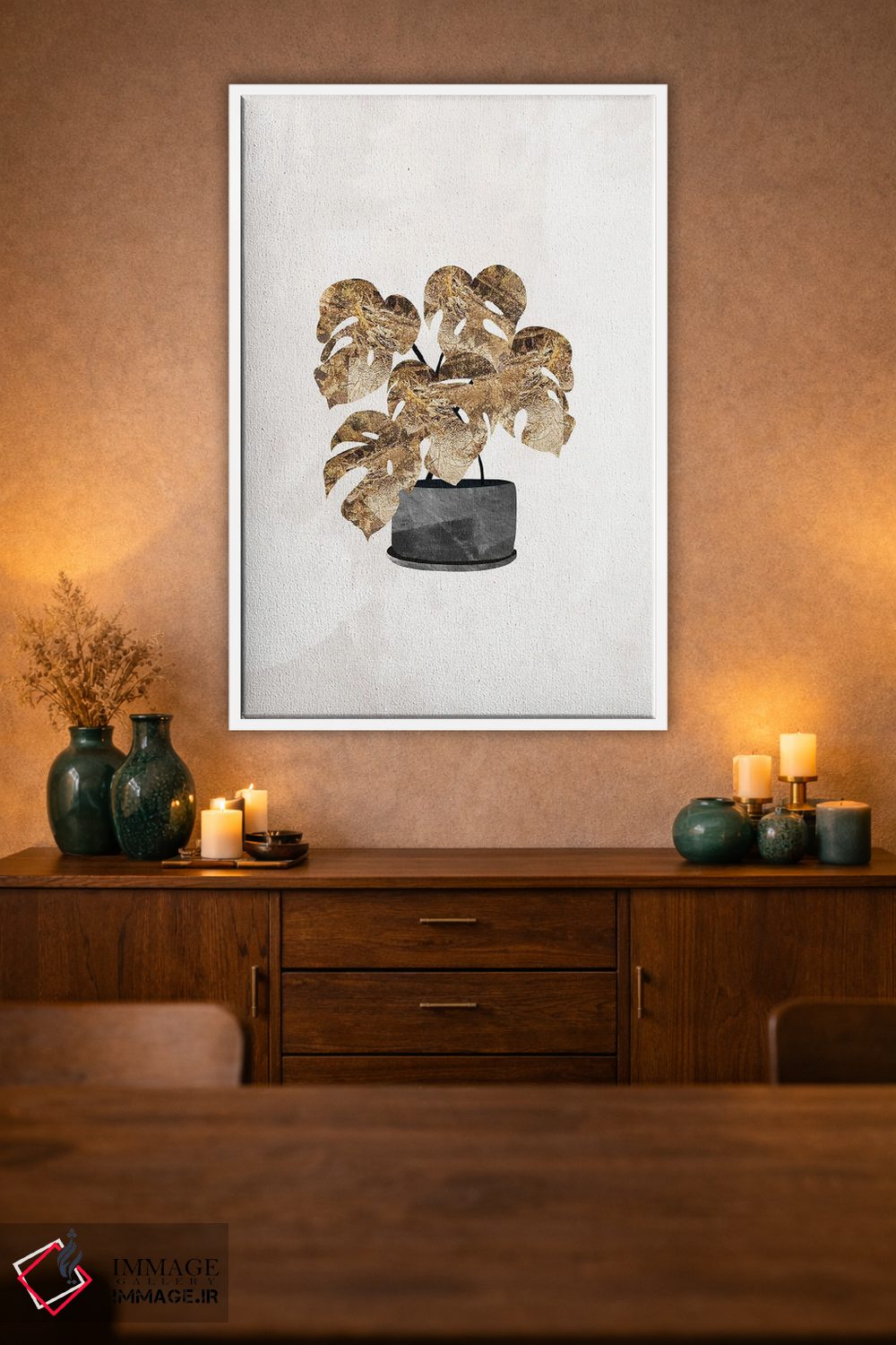 تابلو مینیمال گیاه پنیر سوئیسی طلایی اثر سارا مانوفسکی - D1W