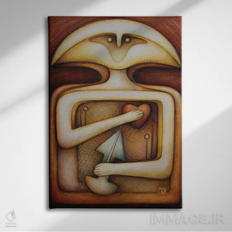 تابلو دکوراتیو جنگجوی نوسنگی آینده اثر ماسیمو ویتوریوسی - نمای روبهرو روی دیوار