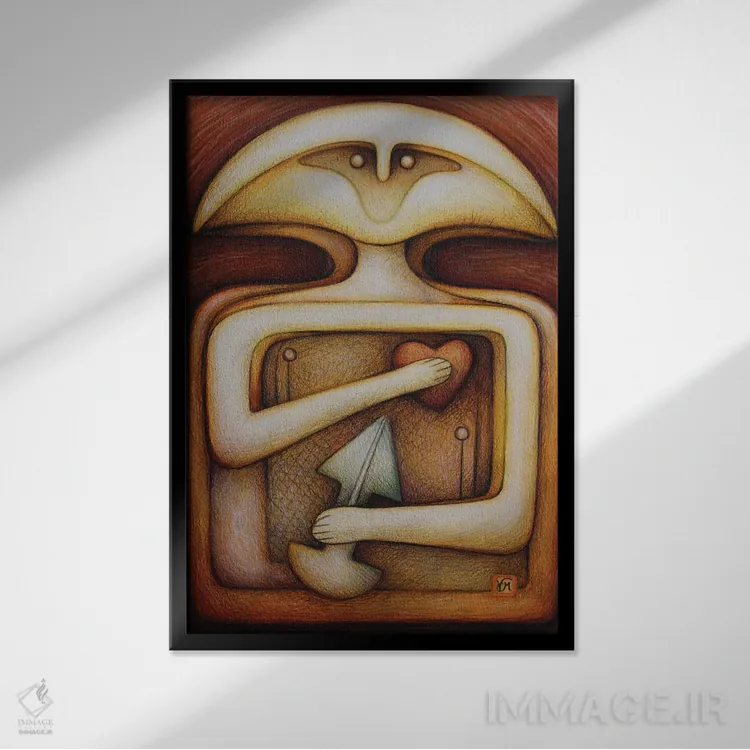 تابلو دکوراتیو جنگجوی نوسنگی آینده اثر ماسیمو ویتوریوسی - نمای قابدار مشکی