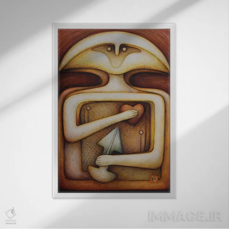 تابلو دکوراتیو جنگجوی نوسنگی آینده اثر ماسیمو ویتوریوسی - نمای قابدار سفید