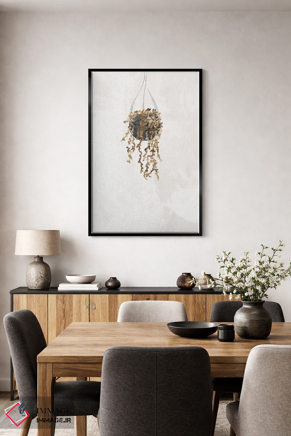 تابلو مینیمال گیاه رشته مروارید طلایی اثر سارا مانوفسکی - D5B