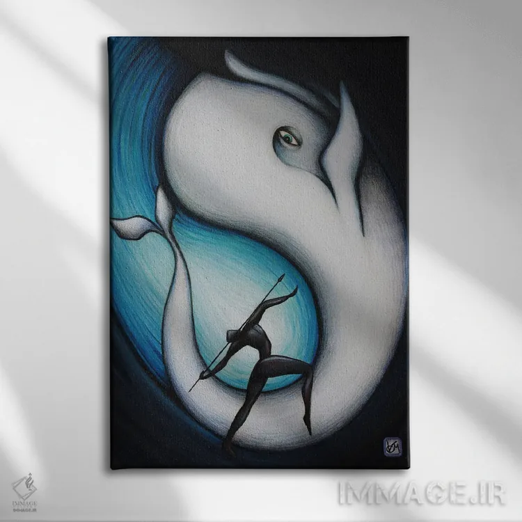 تابلو دکوراتیو شکار در دریا اثر ماسیمو ویتوریوسی - نمای روبهرو روی دیوار