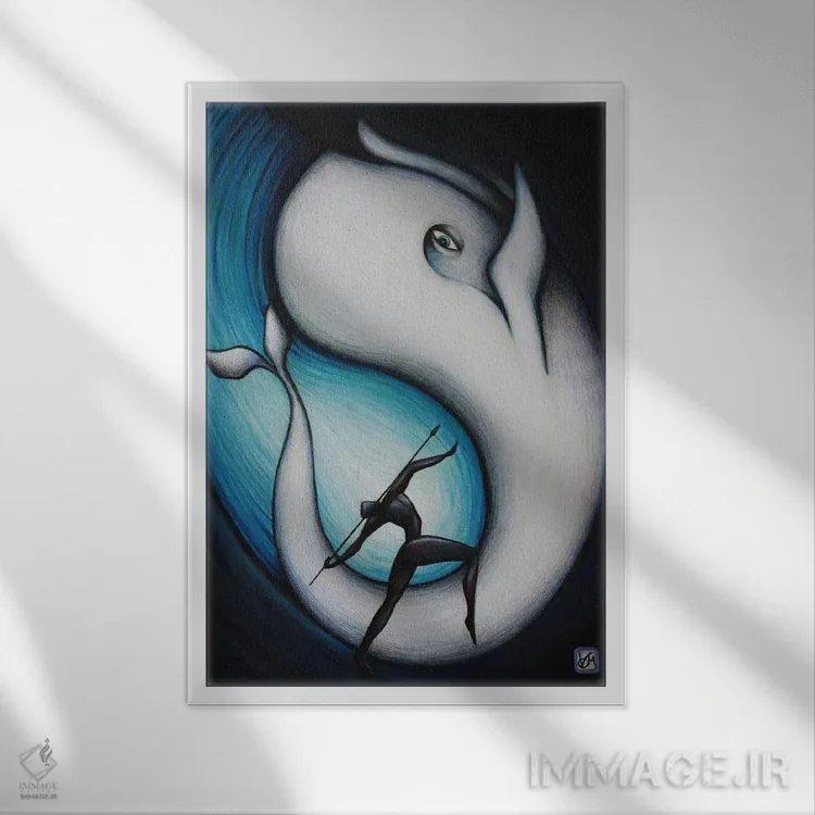 تابلو دکوراتیو شکار در دریا اثر ماسیمو ویتوریوسی - نمای قابدار سفید