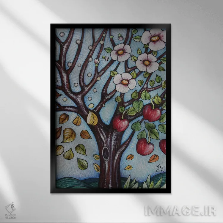 تابلو دکوراتیو درخت فصل ها اثر ماسیمو ویتوریوسی - نمای قابدار مشکی