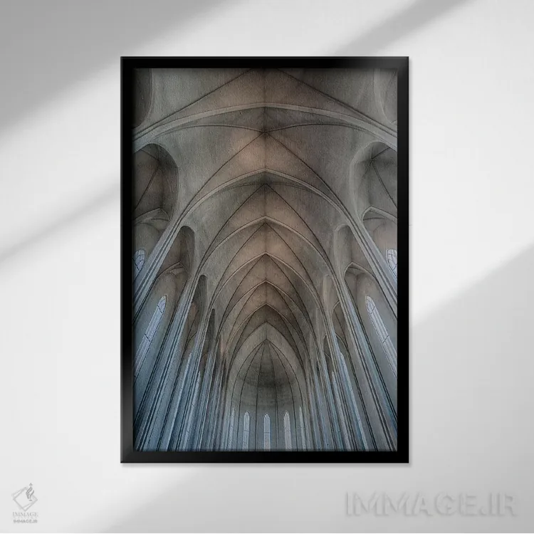 تابلو دکوراتیو Reykjavik, Ribbed Vaults In The Modern Cathedral Of Hallg… اثر مارک ویلیفورد - نمای قابدار مشکی