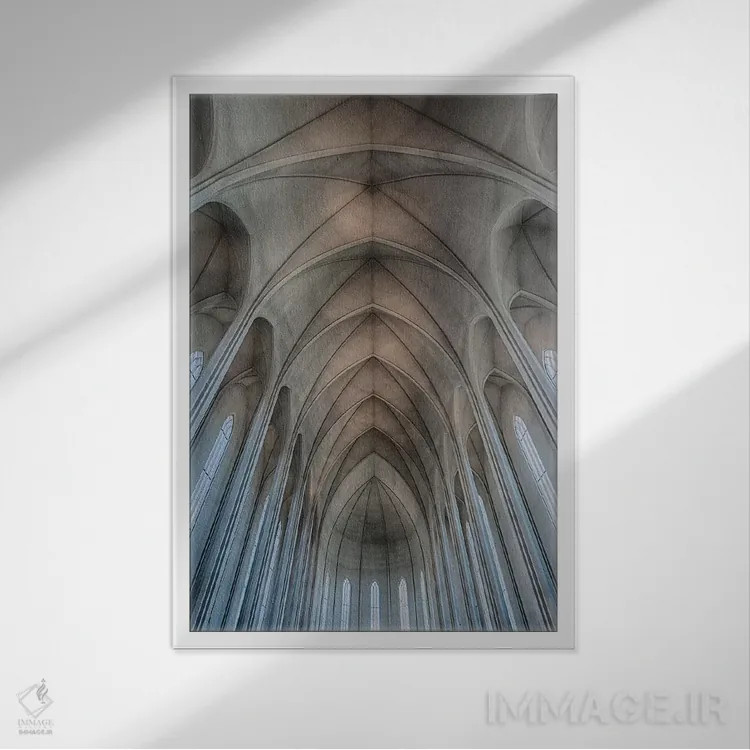 تابلو دکوراتیو Reykjavik, Ribbed Vaults In The Modern Cathedral Of Hallg… اثر مارک ویلیفورد - نمای قابدار سفید