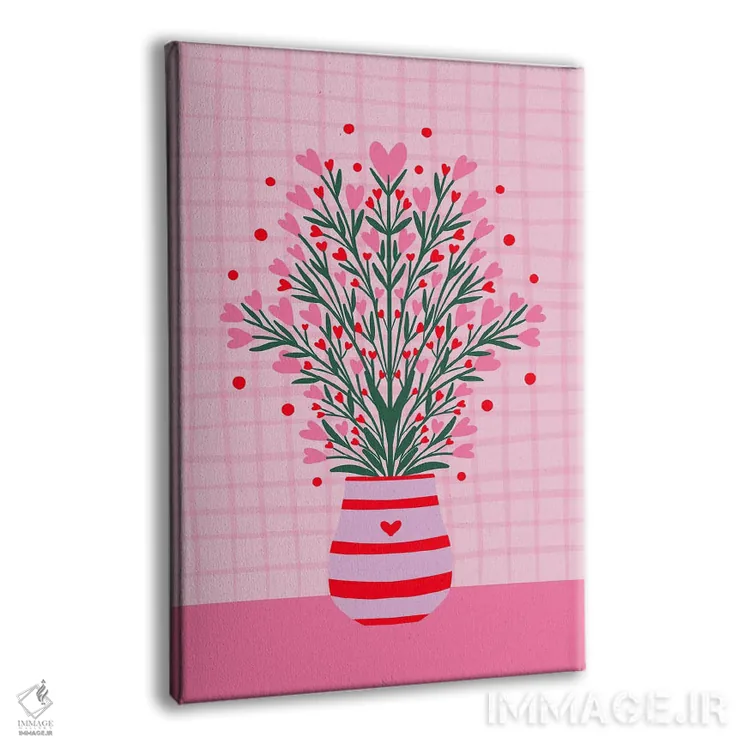 تابلو دکوراتیو دسته گل قلبی در گلدان اثر آنجلا مینکا - نمای پرسپکتیو محصول