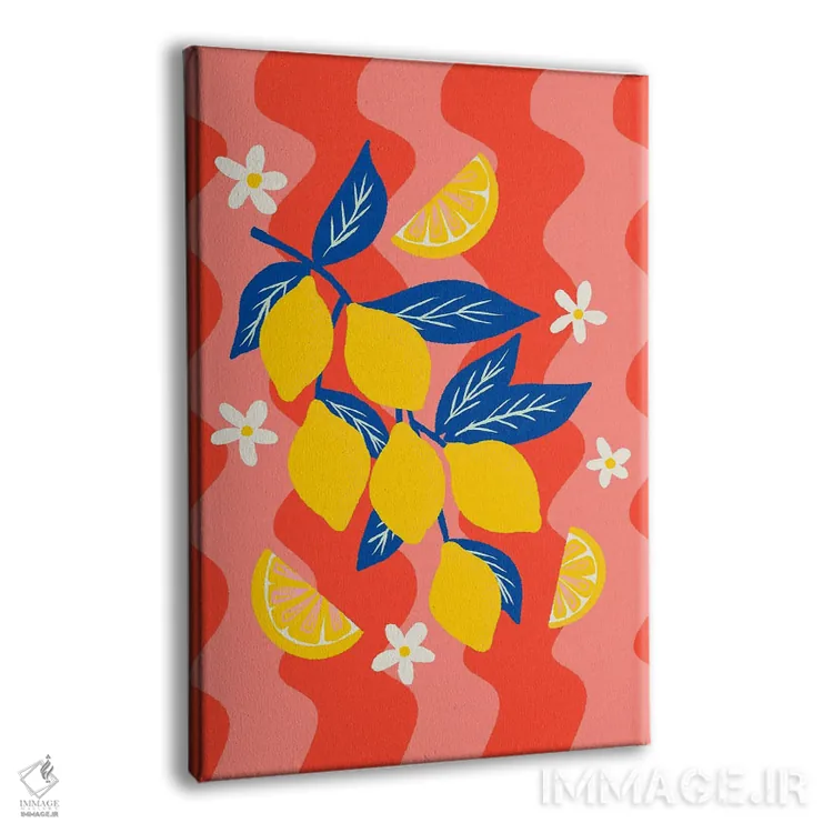 تابلو دکوراتیو شاخه لیمو با زمینه موج دار اثر آنجلا مینکا - نمای پرسپکتیو محصول