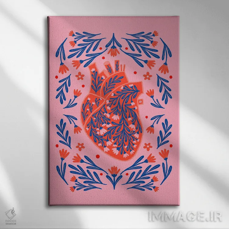 تابلو دکوراتیو قلب آناتومیک گلدار اثر آنجلا مینکا - نمای روبهرو روی دیوار