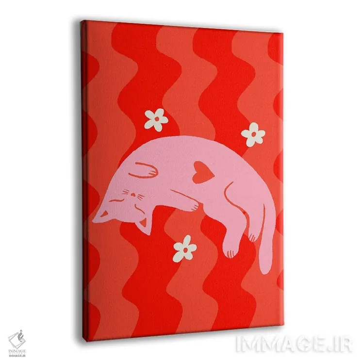 تابلو دکوراتیو گربه صورتی خواب آلود با زمینه موج دار اثر آنجلا مینکا - نمای پرسپکتیو محصول