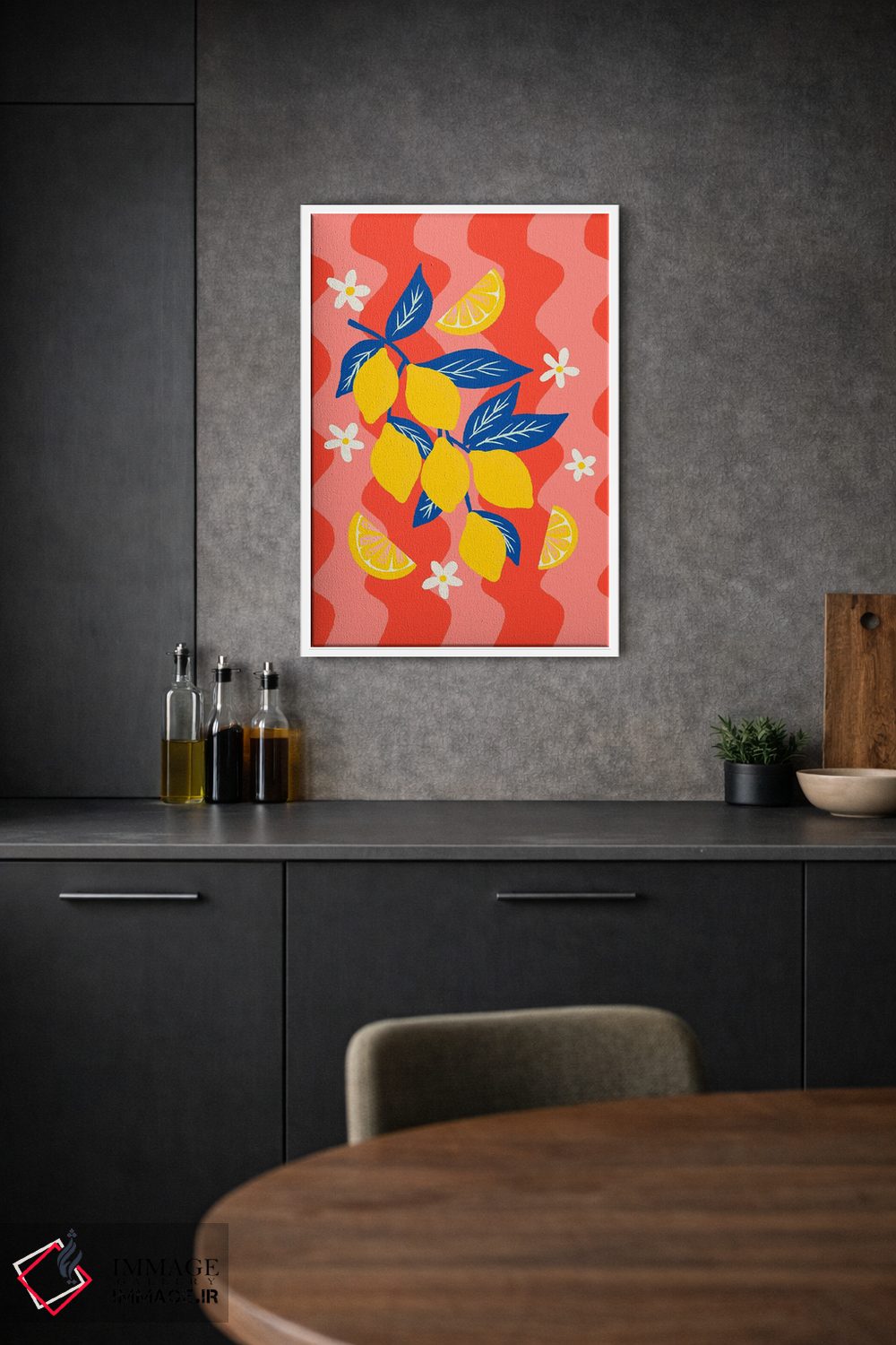 تابلو دکوراتیو شاخه لیمو با زمینه موج دار اثر آنجلا مینکا - D1W