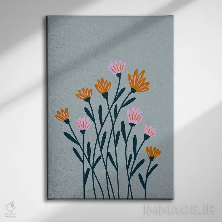 تابلو دکوراتیو گل های نارنجی و صورتی اثر آنجلا مینکا - نمای روبهرو روی دیوار