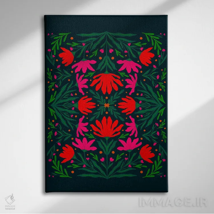 تابلو دکوراتیو گل های صورتی و قرمز برجسته اثر آنجلا مینکا - نمای روبهرو روی دیوار