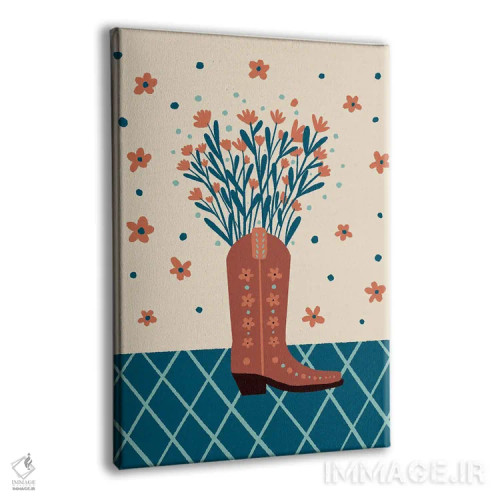 تابلو دکوراتیو چکمه کابویی با گل ها اثر آنجلا مینکا - نمای پرسپکتیو محصول