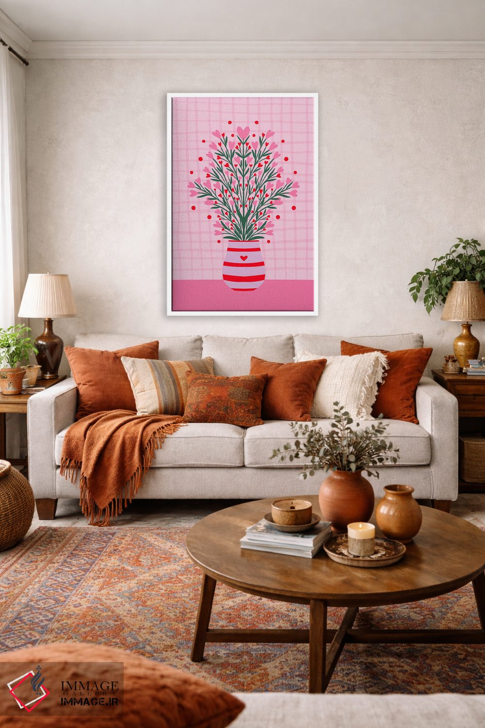 تابلو دکوراتیو دسته گل قلبی در گلدان اثر آنجلا مینکا - D2W