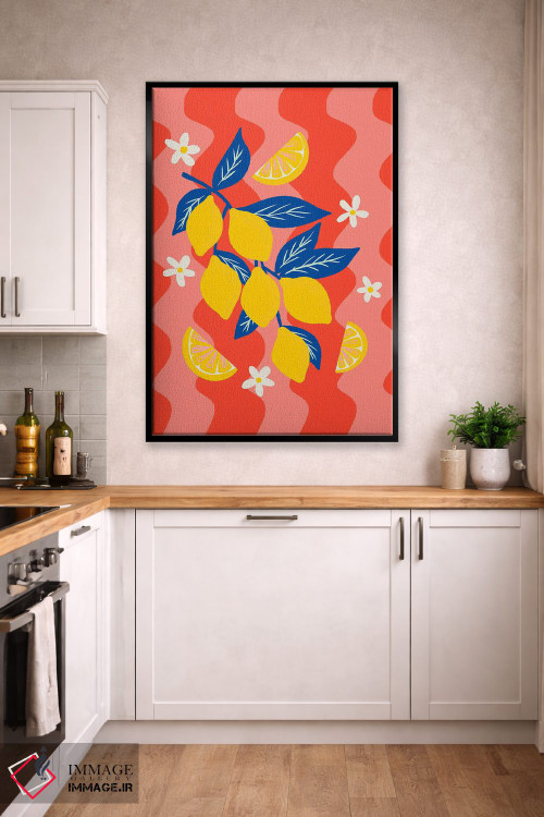 تابلو دکوراتیو شاخه لیمو با زمینه موج دار اثر آنجلا مینکا - D2B