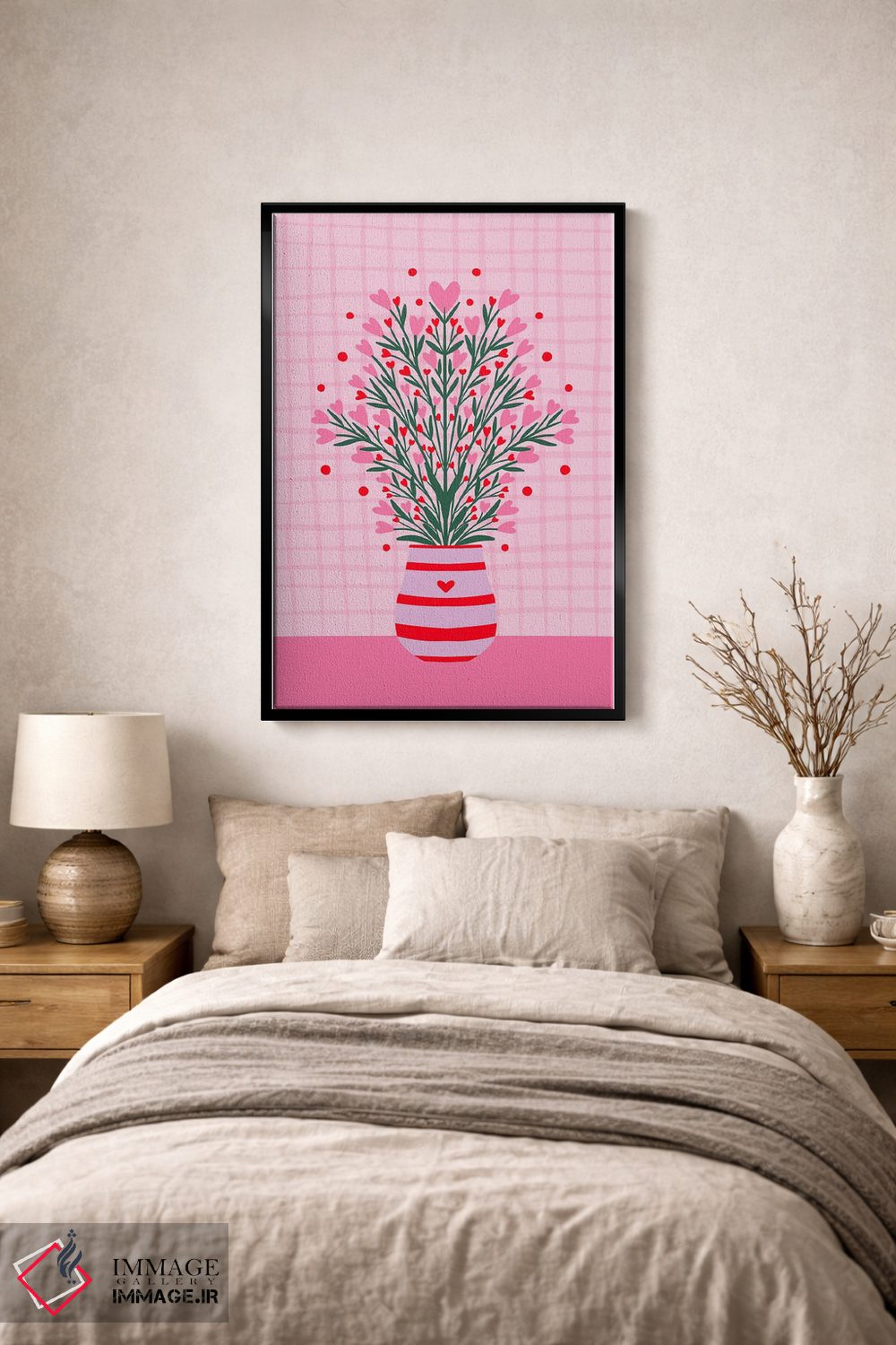 تابلو دکوراتیو دسته گل قلبی در گلدان اثر آنجلا مینکا - D1B