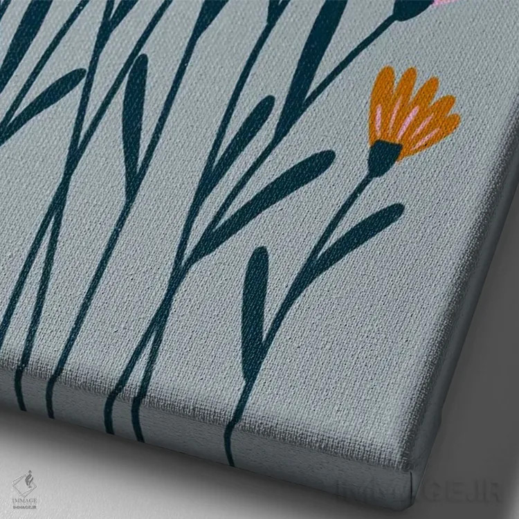 تابلو دکوراتیو گل های نارنجی و صورتی اثر آنجلا مینکا - نمای نزدیک بافت بوم