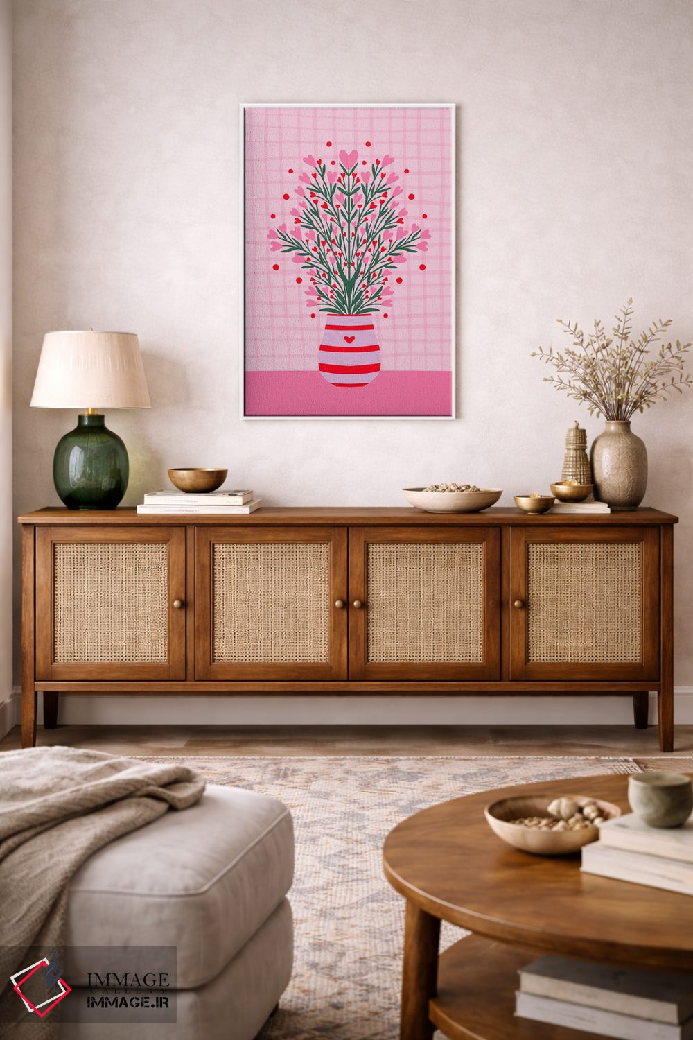 تابلو دکوراتیو دسته گل قلبی در گلدان اثر آنجلا مینکا - D3W