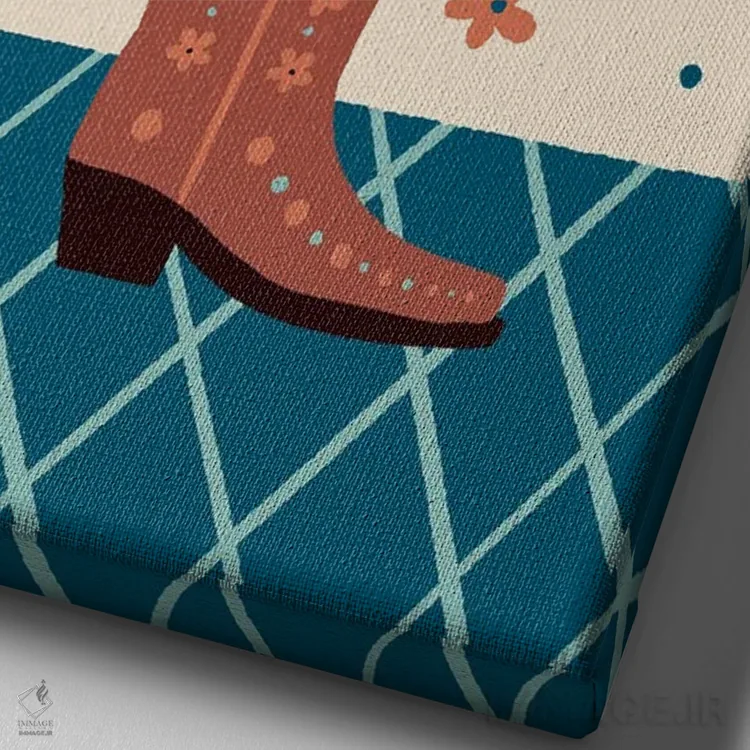 تابلو دکوراتیو چکمه کابویی با گل ها اثر آنجلا مینکا - نمای نزدیک بافت بوم