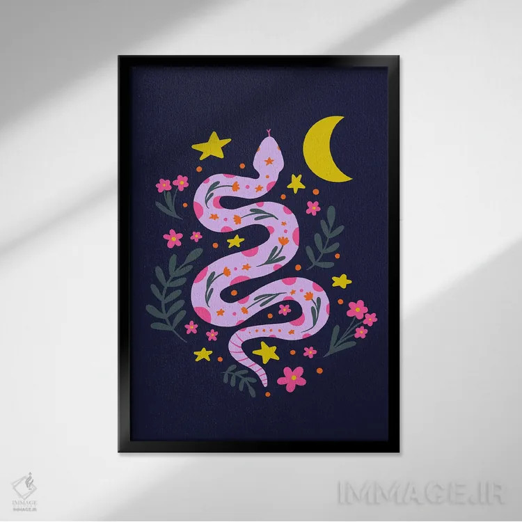 تابلو دکوراتیو مار ماه نما اثر آنجلا مینکا - نمای قابدار مشکی