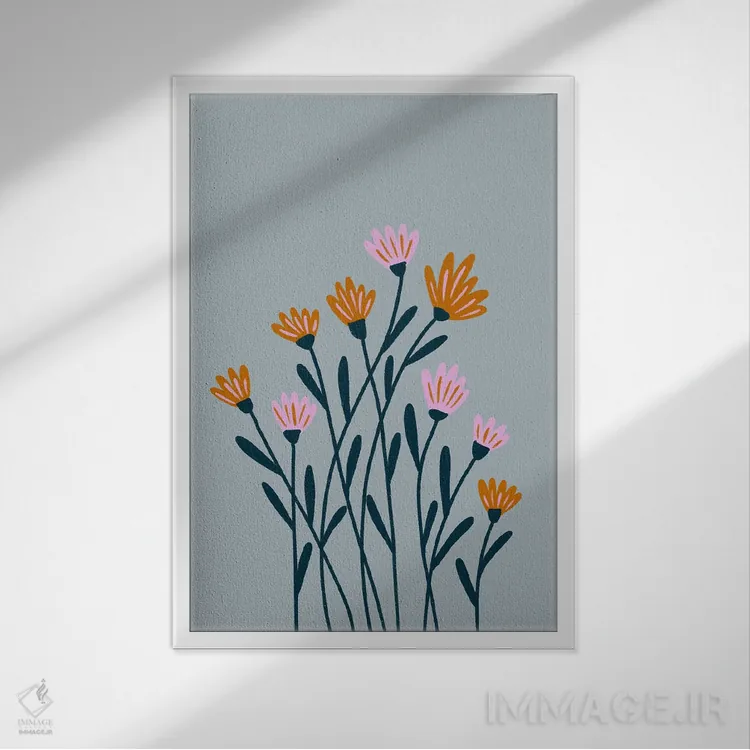 تابلو دکوراتیو گل های نارنجی و صورتی اثر آنجلا مینکا - نمای قابدار سفید