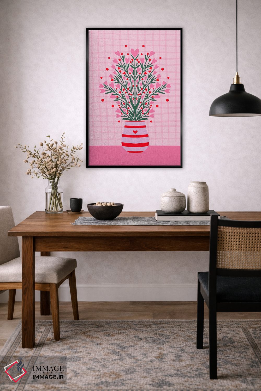 تابلو دکوراتیو دسته گل قلبی در گلدان اثر آنجلا مینکا - D5B