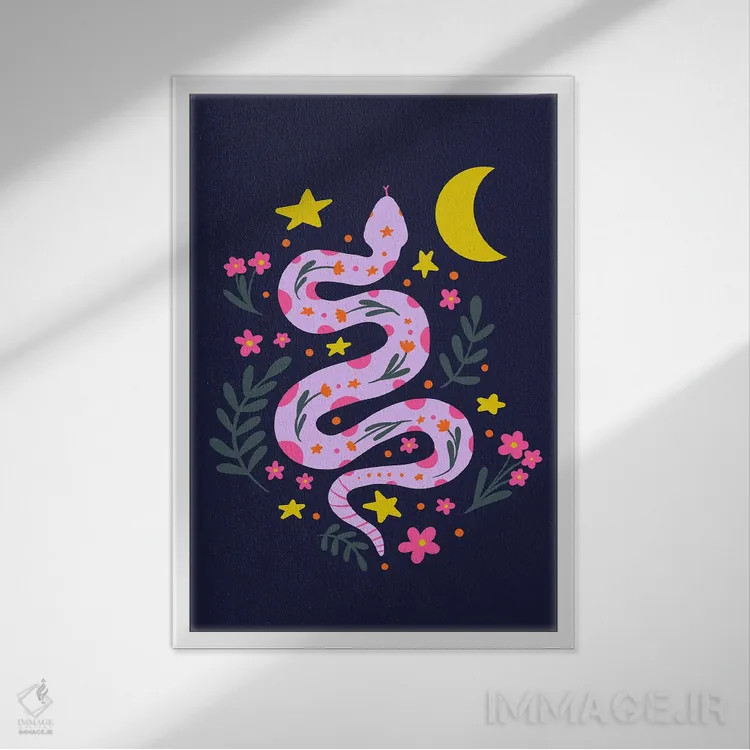 تابلو دکوراتیو مار ماه نما اثر آنجلا مینکا - نمای قابدار سفید