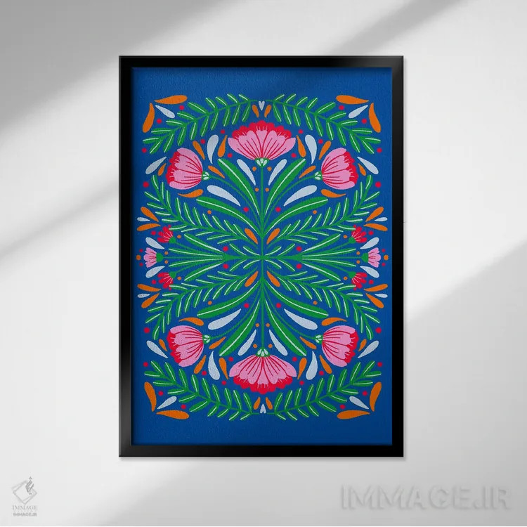 تابلو دکوراتیو گل های برجسته و متقارن اثر آنجلا مینکا - نمای قابدار مشکی