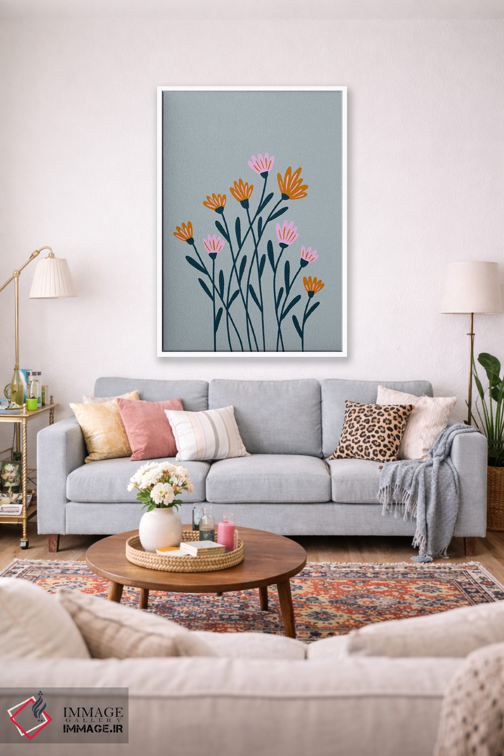 تابلو دکوراتیو گل های نارنجی و صورتی اثر آنجلا مینکا - D1W