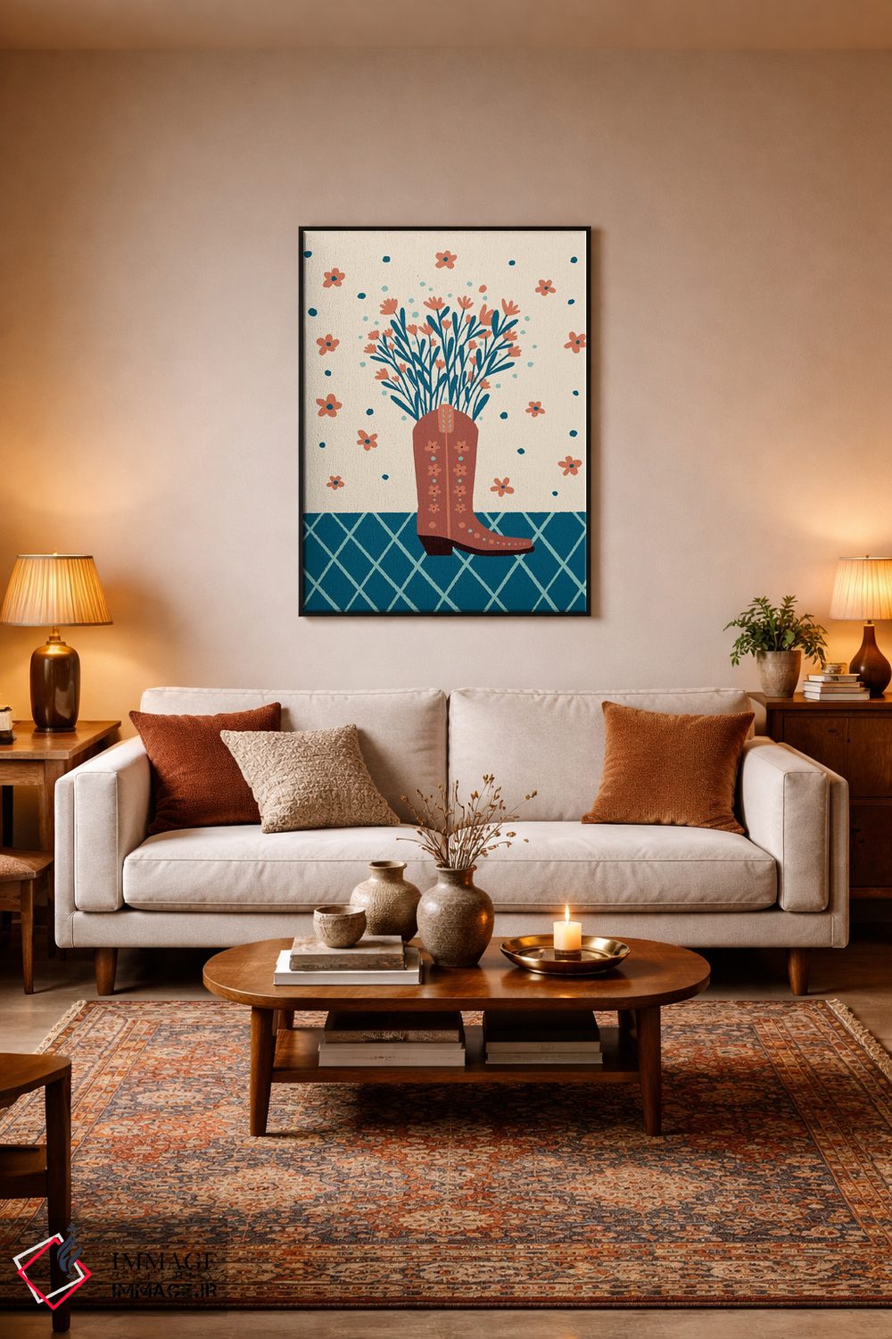 تابلو دکوراتیو چکمه کابویی با گل ها اثر آنجلا مینکا - D3B