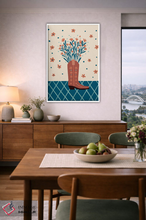 تابلو دکوراتیو چکمه کابویی با گل ها اثر آنجلا مینکا - D6W