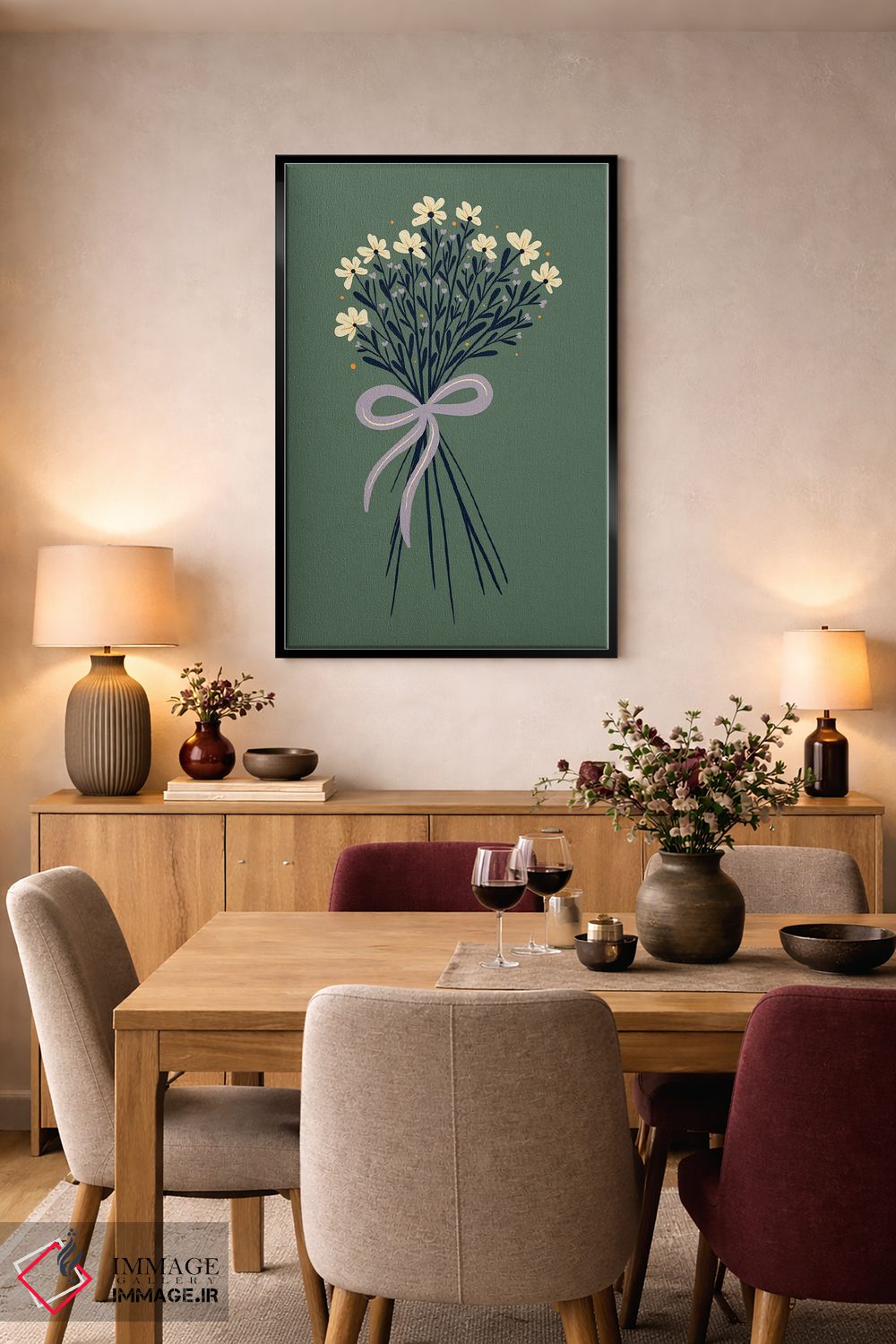 تابلو دکوراتیو دسته گل تزئینی با روبان اثر آنجلا مینکا - D4B