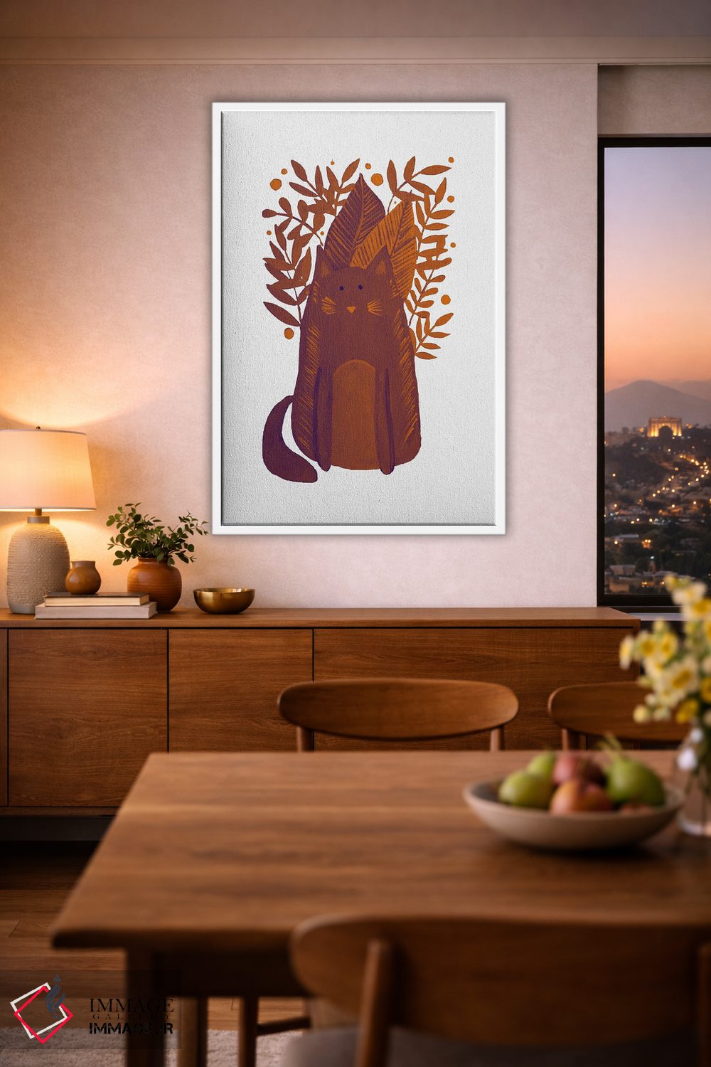 تابلو دکوراتیو گربه قهوه ای با شاخه ها اثر آنجلا مینکا - D2W