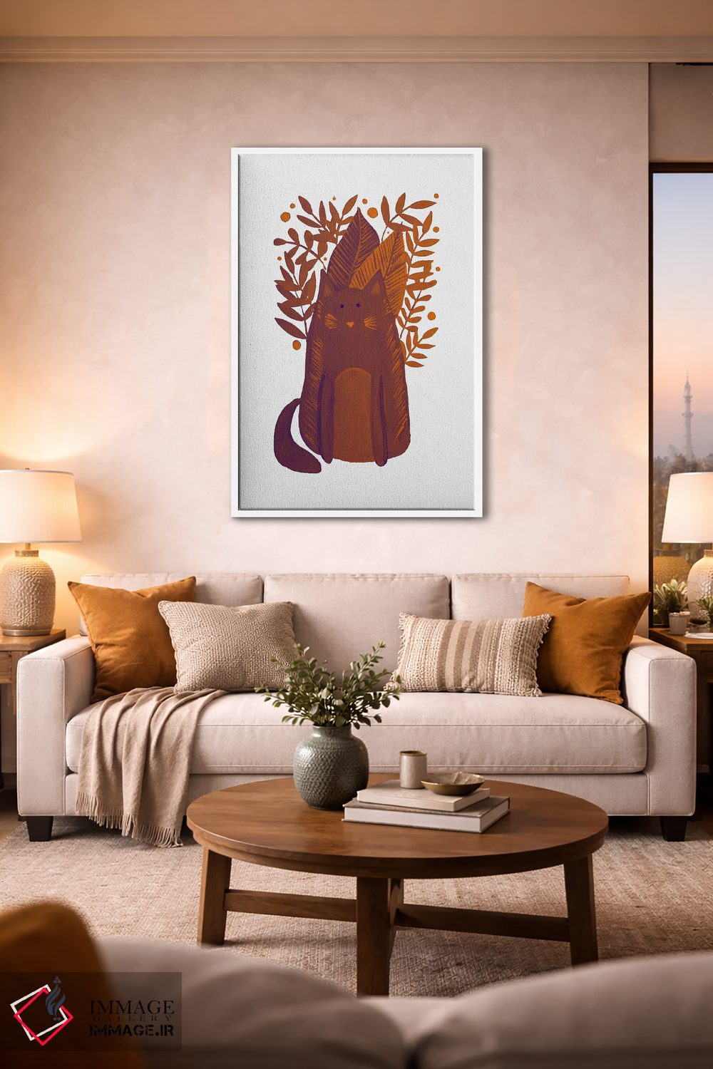 تابلو دکوراتیو گربه قهوه ای با شاخه ها اثر آنجلا مینکا - D1W
