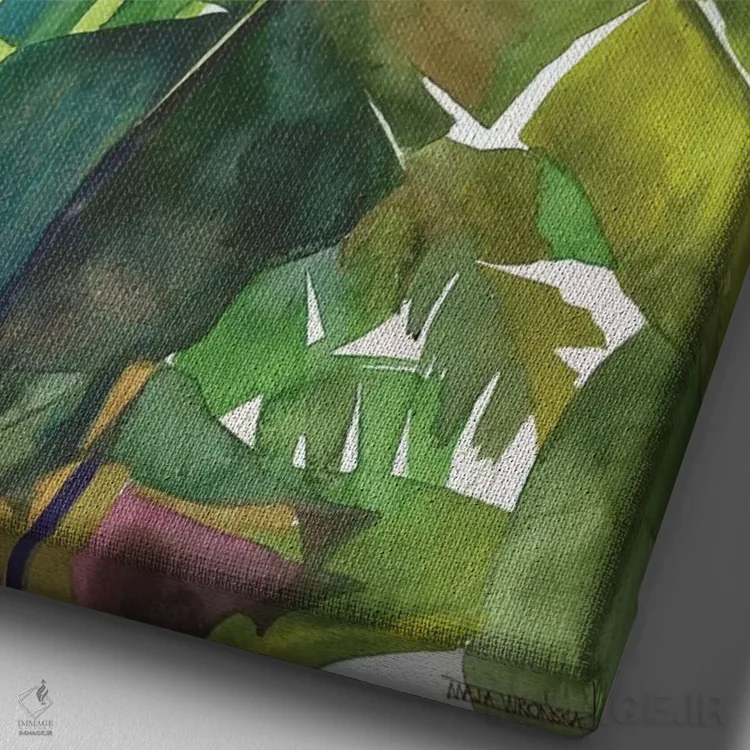 تابلو دکوراتیو برگ های موز اثر ماجا ورونسکا - نمای نزدیک بافت بوم