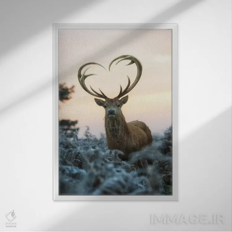 تابلو دکوراتیو شاخ های قلبی شکل شماره ۱ اثر مکس الیس - نمای قابدار سفید