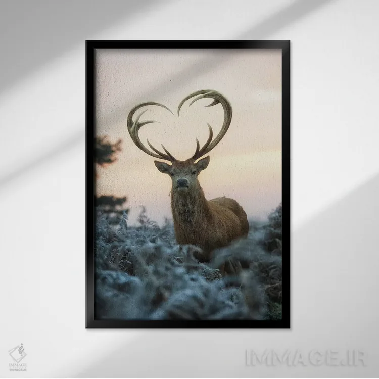 تابلو دکوراتیو شاخ های قلبی شکل شماره ۱ اثر مکس الیس - نمای قابدار مشکی