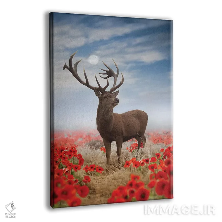 تابلو دکوراتیو گوزن شقایق اثر مکس الیس - نمای پرسپکتیو محصول