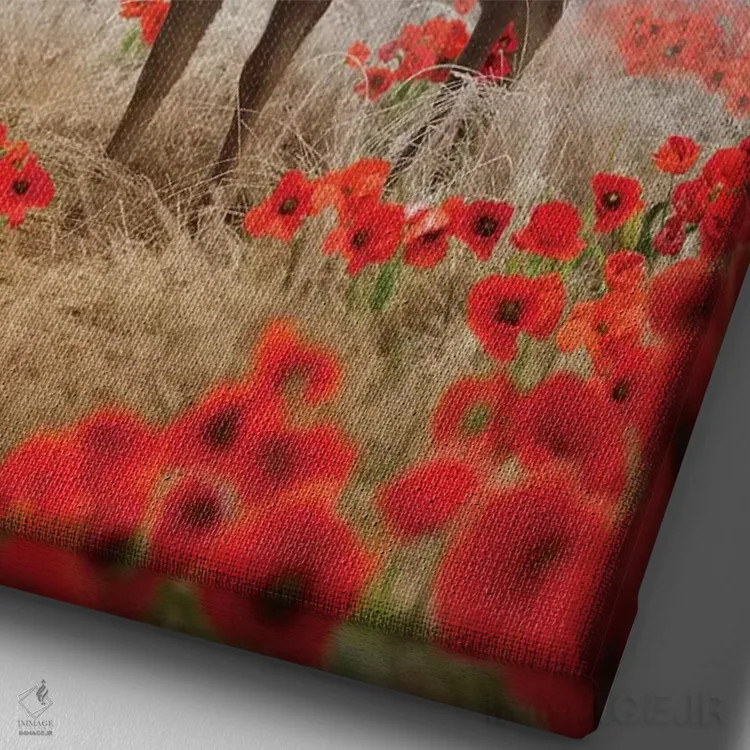 تابلو دکوراتیو گوزن شقایق اثر مکس الیس - نمای نزدیک بافت بوم