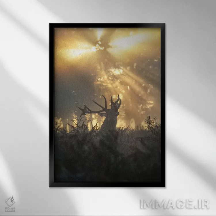 تابلو دکوراتیو گوزن بارانی شماره ۲ اثر مکس الیس - نمای قابدار مشکی