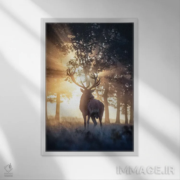 تابلو دکوراتیو گوزن بارانی شماره ۱ اثر مکس الیس - نمای قابدار سفید