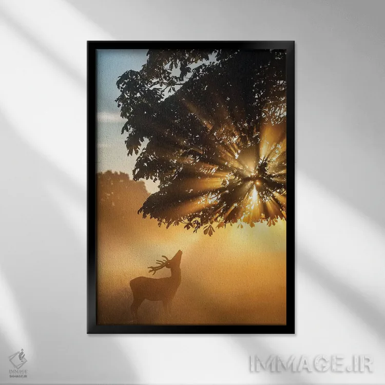 تابلو دکوراتیو گوزن بارانی شماره ۳ اثر مکس الیس - نمای قابدار مشکی