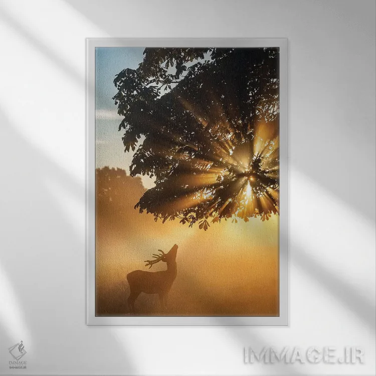 تابلو دکوراتیو گوزن بارانی شماره ۳ اثر مکس الیس - نمای قابدار سفید