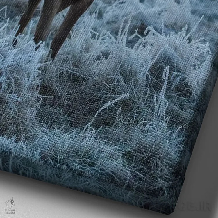 تابلو دکوراتیو دوستت دارم گوزن آتش و یخ اثر مکس الیس - نمای نزدیک بافت بوم