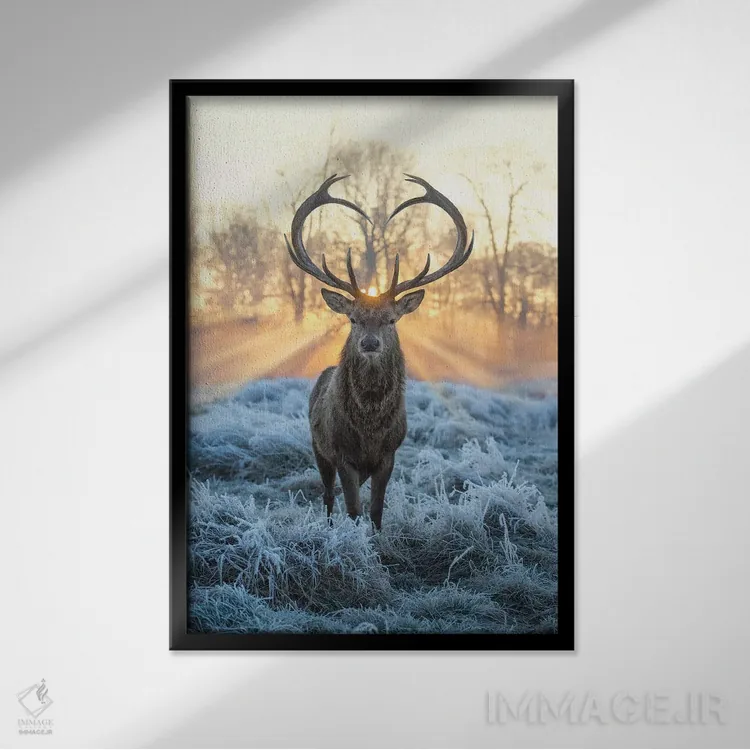 تابلو دکوراتیو دوستت دارم گوزن آتش و یخ اثر مکس الیس - نمای قابدار مشکی