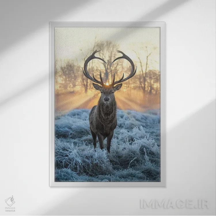 تابلو دکوراتیو دوستت دارم گوزن آتش و یخ اثر مکس الیس - نمای قابدار سفید