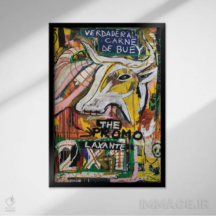 تابلو انتزاعی گوشت واقعی گاو نر I اثر دیه گو تیریگال - نمای قابدار مشکی